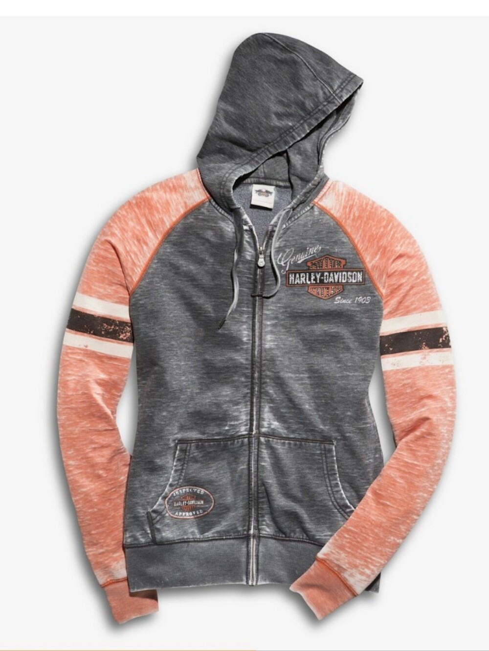 Harley-Davidson Grey & Coral Burnout Hoodie Good Condition